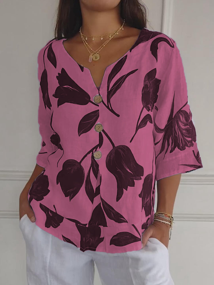 Printed V-neck jersey shirt