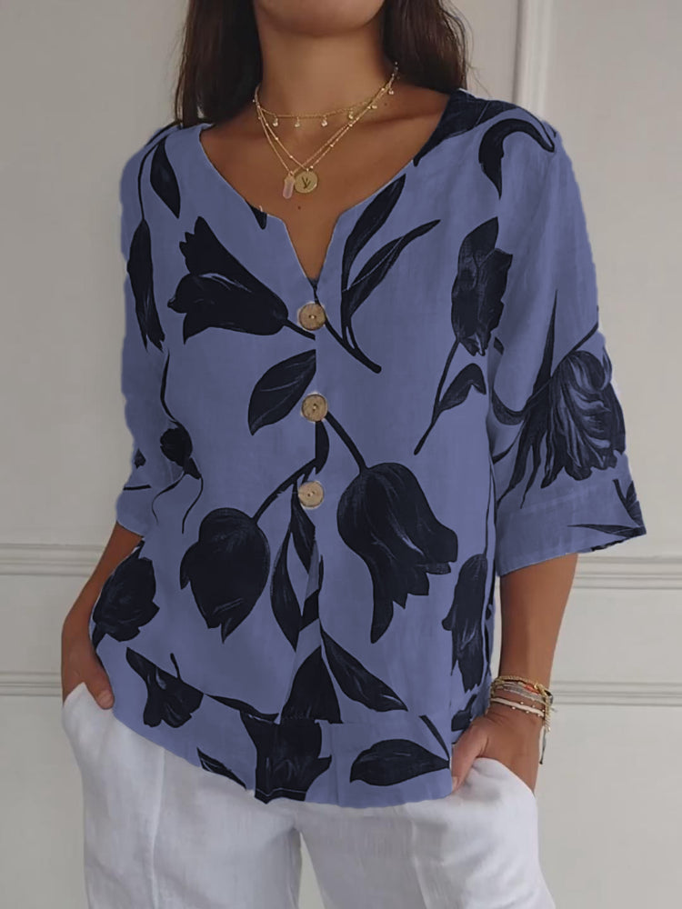 Printed V-neck jersey shirt