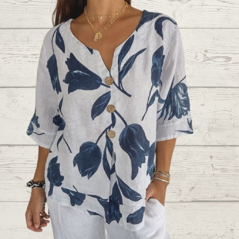 Printed V-neck jersey shirt