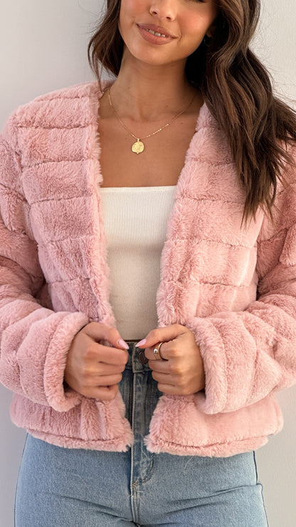 Chaqueta corta de pelo sintético para mujer | Frente abierto
