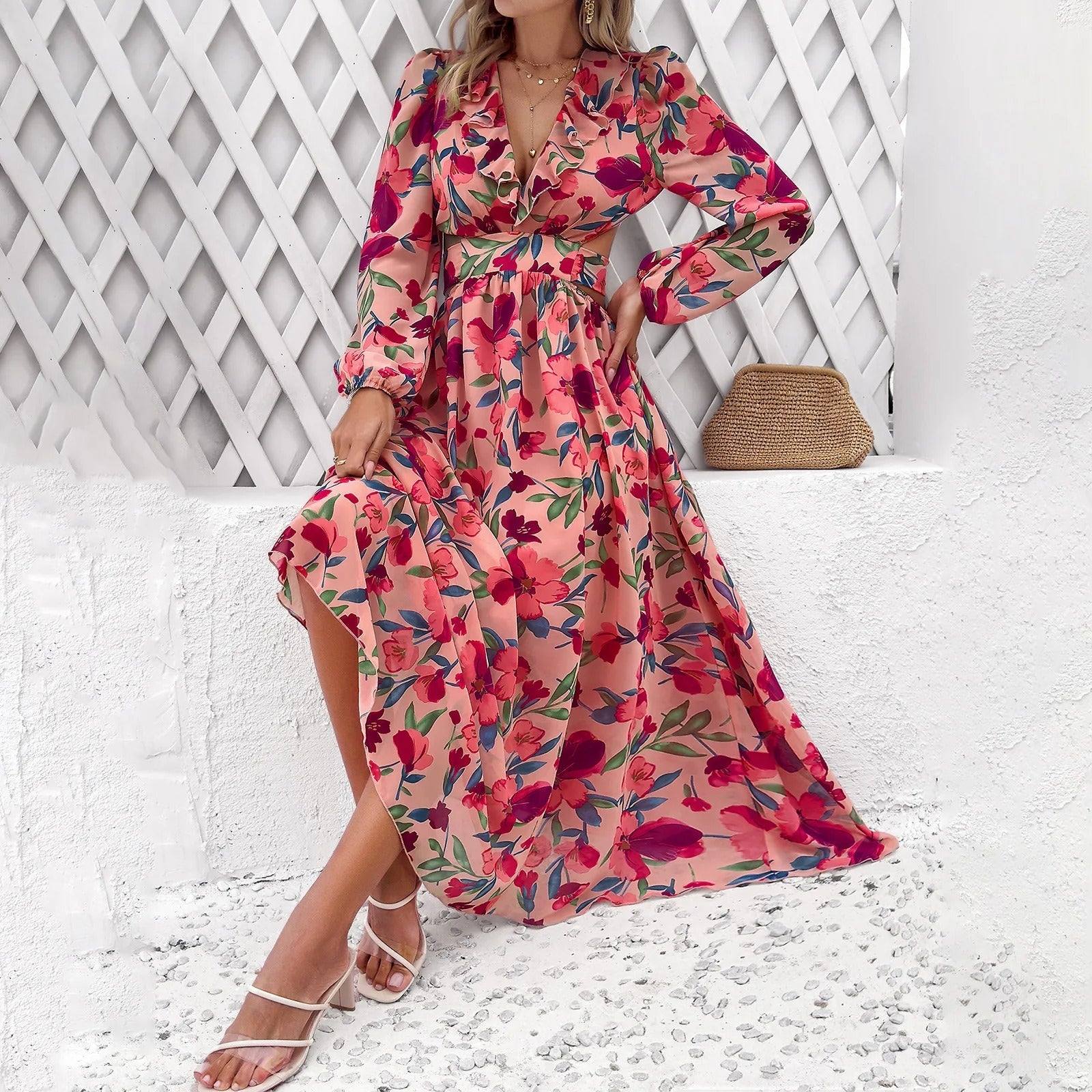 Piera | Printed V-neck party dress