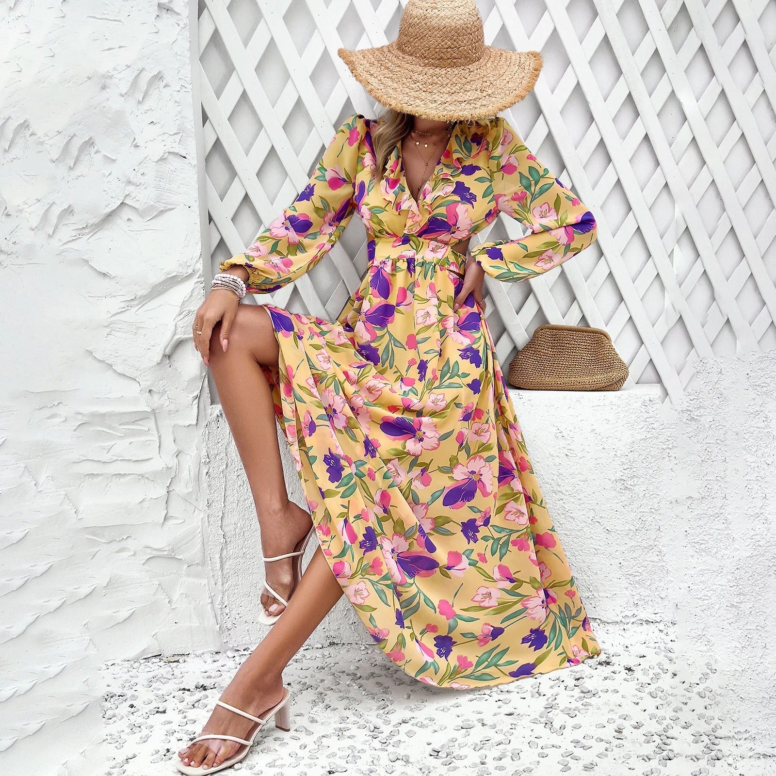 Piera | Printed V-neck party dress