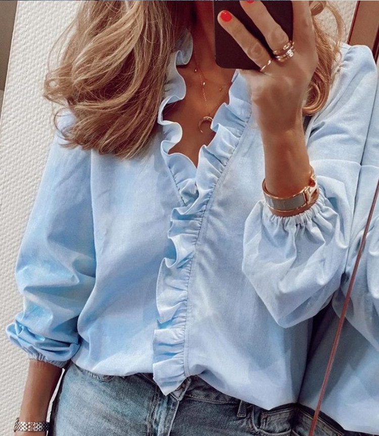 Long sleeve V-neck printed shirt