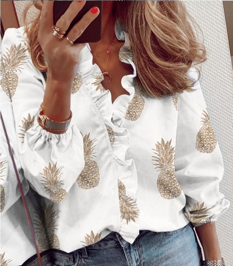 Long sleeve V-neck printed shirt