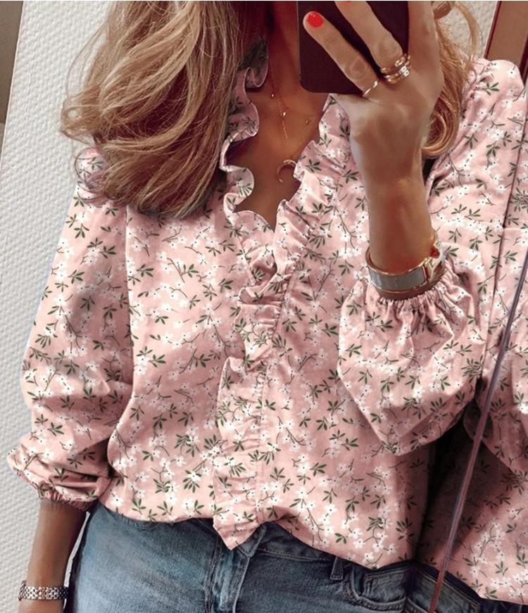 Long sleeve V-neck printed shirt