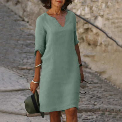 Vestido mini con cuello en v de mujer | manga 3/4