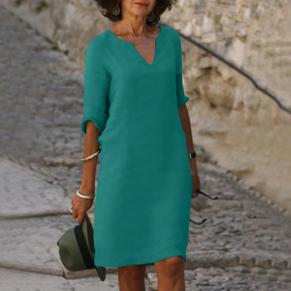 Vestido mini con cuello en v de mujer | manga 3/4