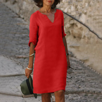 Vestido mini con cuello en v de mujer | manga 3/4