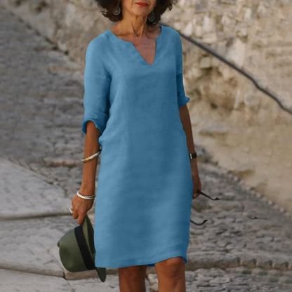 Vestido mini con cuello en v de mujer | manga 3/4