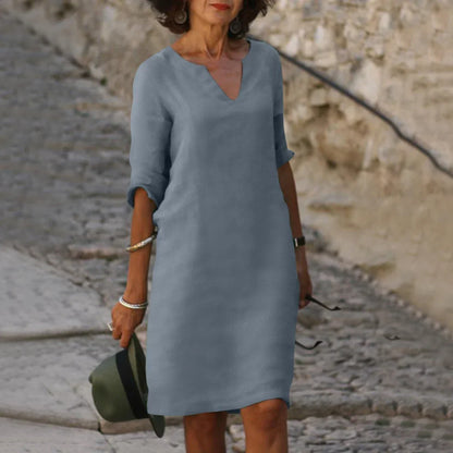 Vestido mini con cuello en v de mujer | manga 3/4