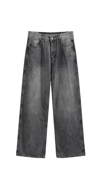 Vaqueros unisex retro stretch de pierna recta, cómodos pantalones vaqueros lavados para llevar a diario