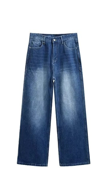 Vaqueros unisex retro stretch de pierna recta, cómodos pantalones vaqueros lavados para llevar a diario