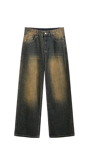 Vaqueros unisex retro stretch de pierna recta, cómodos pantalones vaqueros lavados para llevar a diario