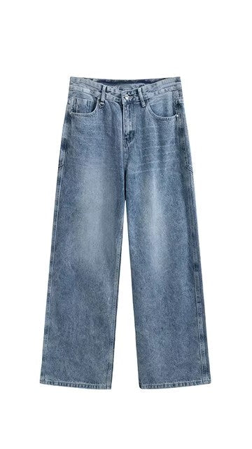 Vaqueros unisex retro stretch de pierna recta, cómodos pantalones vaqueros lavados para llevar a diario