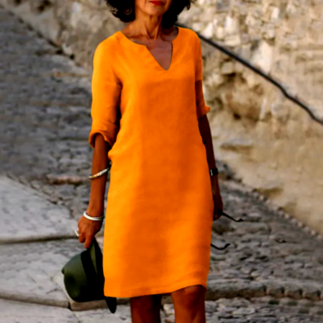Vestido mini con cuello en v de mujer | manga 3/4
