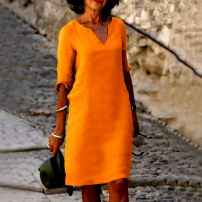 Vestido mini con cuello en v de mujer | manga 3/4