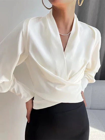 Blusa de Mujer con Mangas Abullonadas | Cuello en V