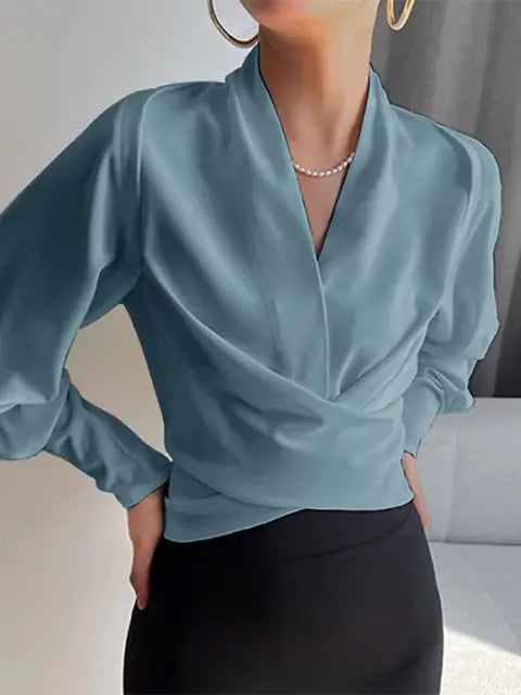 Blusa de Mujer con Mangas Abullonadas | Cuello en V
