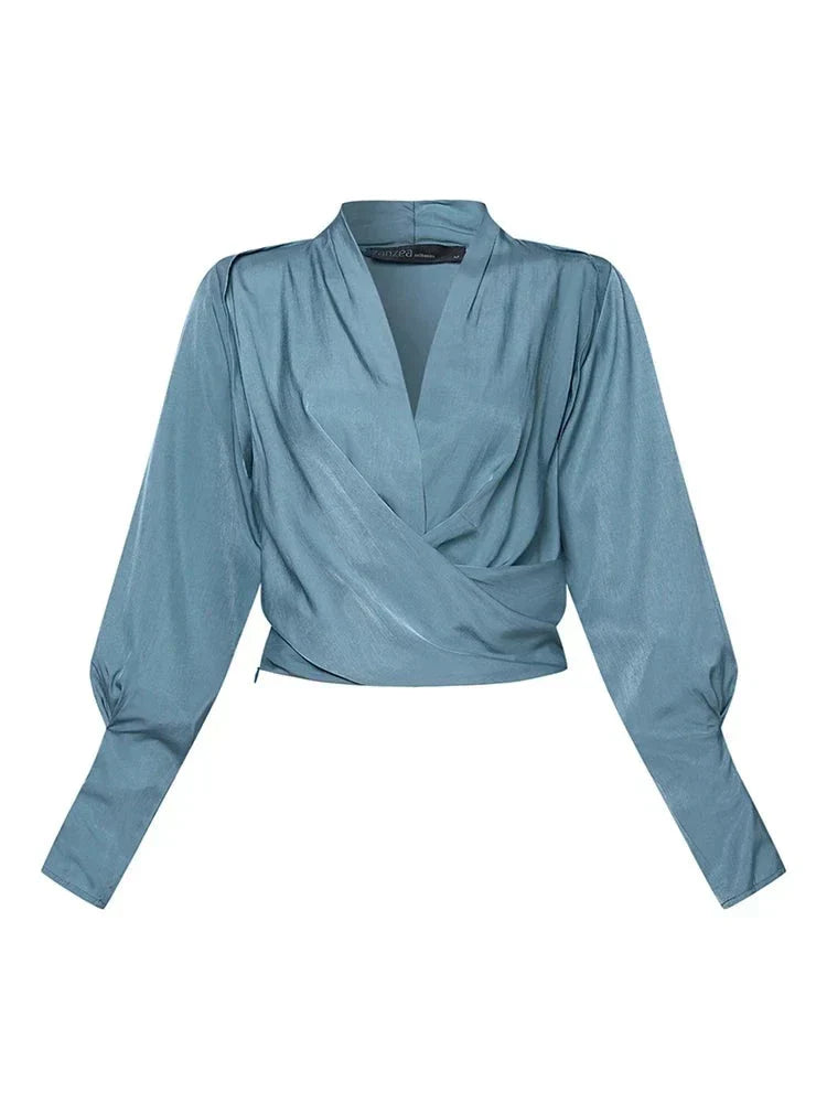Blusa de Mujer con Mangas Abullonadas | Cuello en V