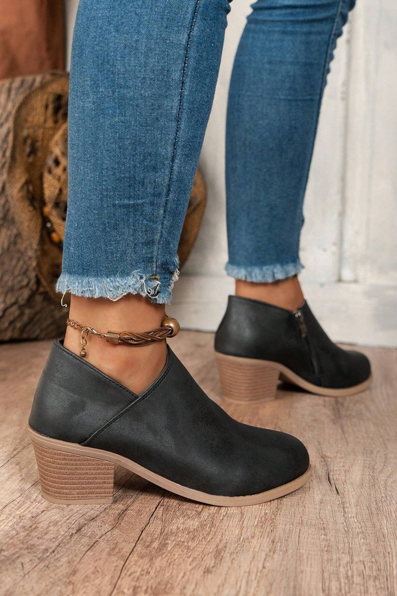 Botines de Tacón Ancho en Ante Negro para Mujer - Carmen Modas - Boots