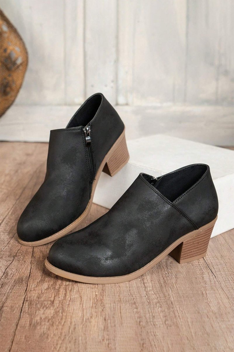 Botines de Tacón Ancho en Ante Negro para Mujer - Carmen Modas - Boots