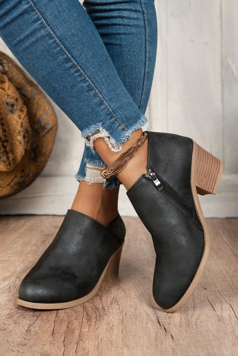 Botines de Tacón Ancho en Ante Negro para Mujer - Carmen Modas - Boots