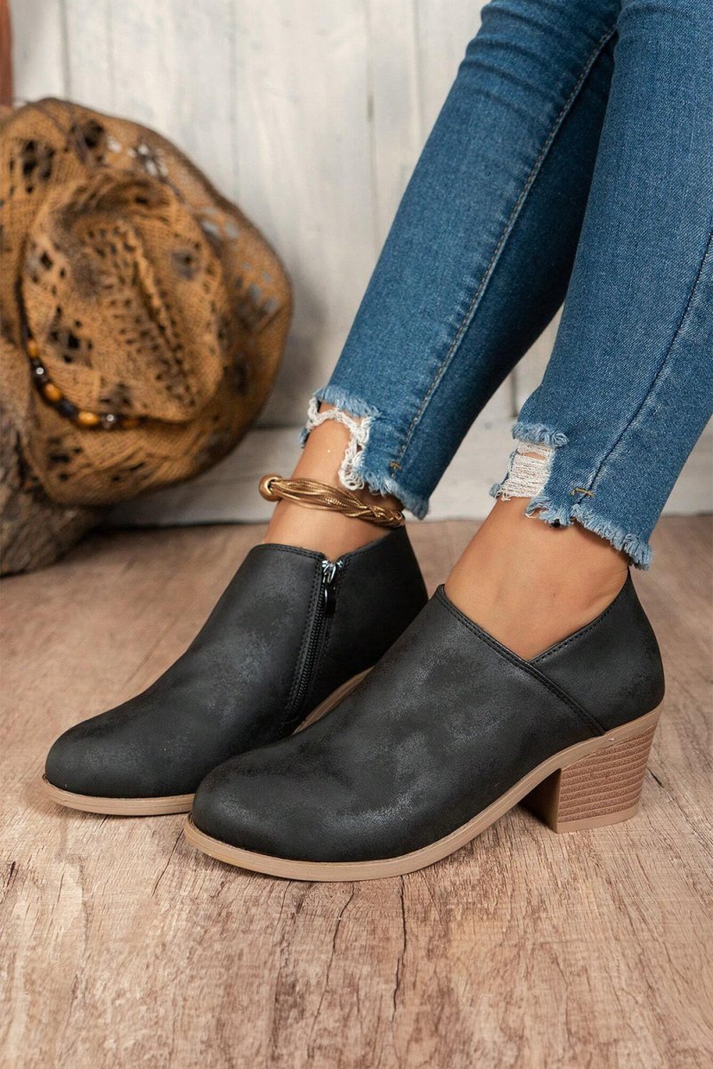 Botines de Tacón Ancho en Ante Negro para Mujer - Carmen Modas - Boots