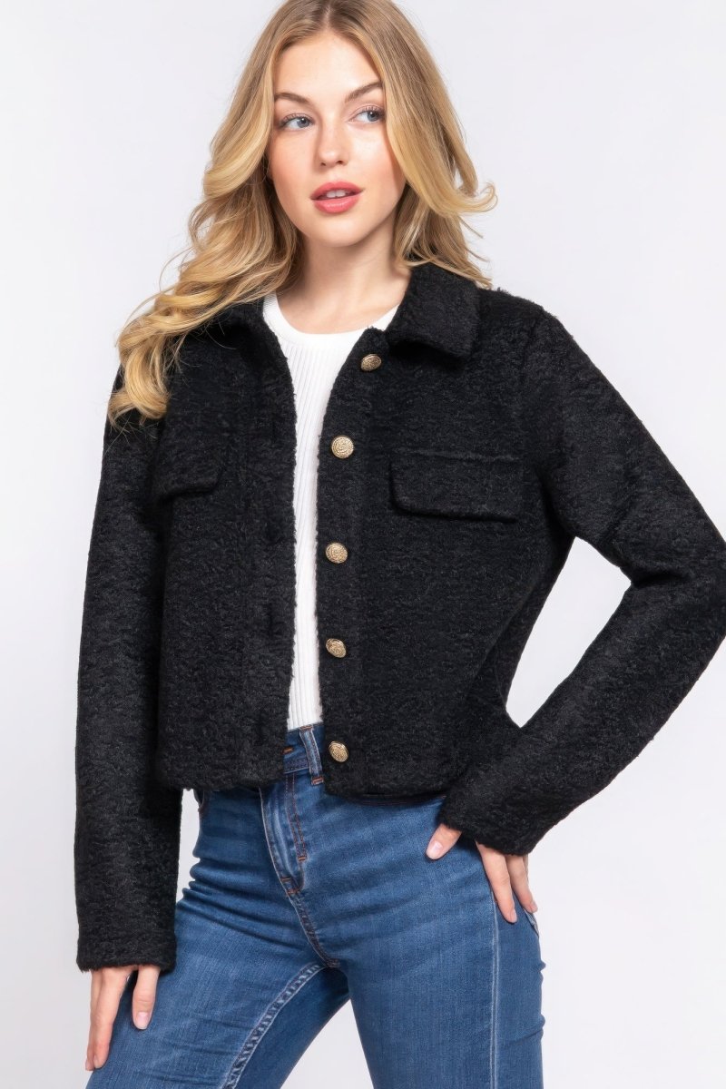 Chaqueta Corta de Felpa Teddy con Mangas Largas: Calidez y Estilo - Carmen Modas - Coats & Jackets