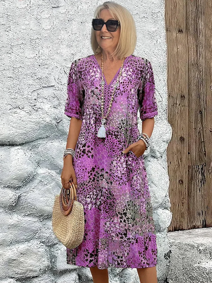 Vestido midi con cuello en v de mujer | estampado