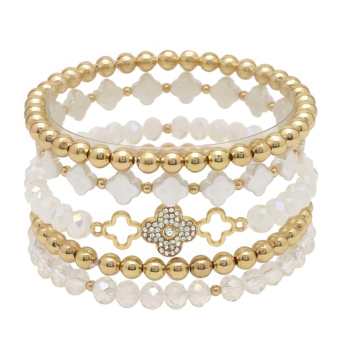 Elegante Set de Pulseras Elasticas con Perlas y Estrás - Carmen Modas - Jewelry