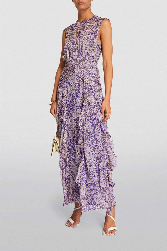 Vestido maxi de encaje con capas de mujer | morado