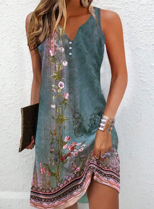 Vestido mini sin mangas de mujer | estampado