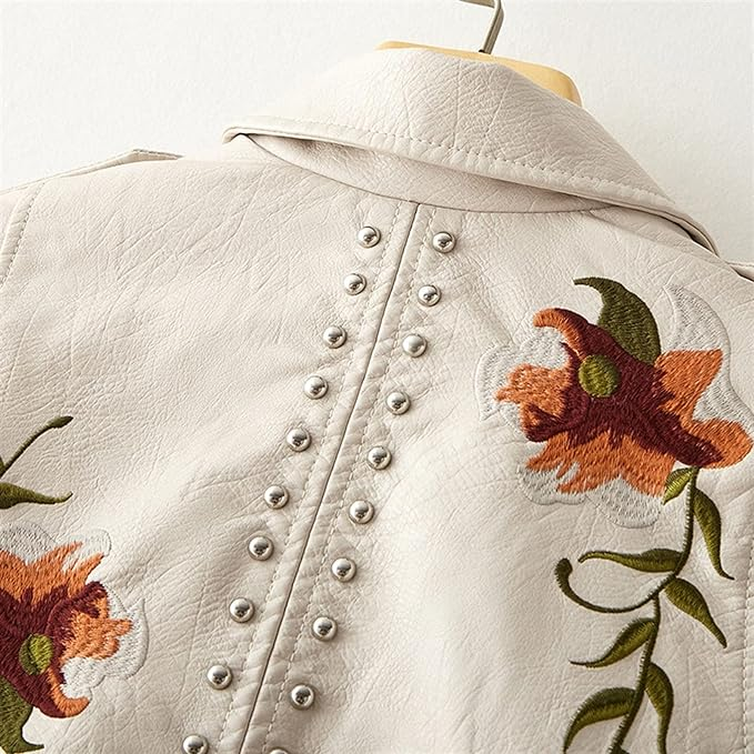 Chaqueta biker bordada para mujer | Apliques de tachuelas