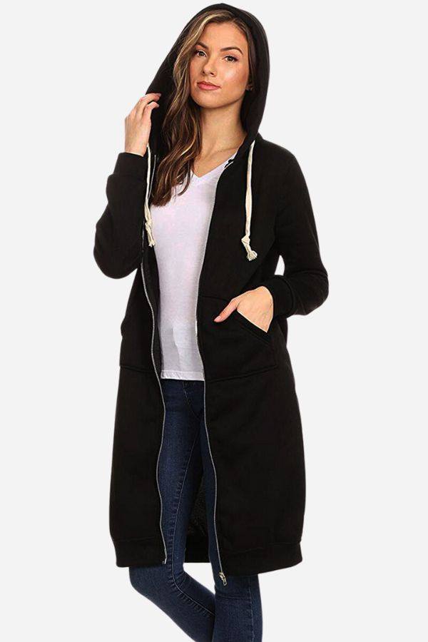 Sudadera con Capucha Larga de Mujer | Cremallera Frontal