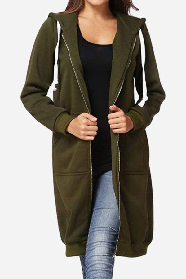 Sudadera con Capucha Larga de Mujer | Cremallera Frontal