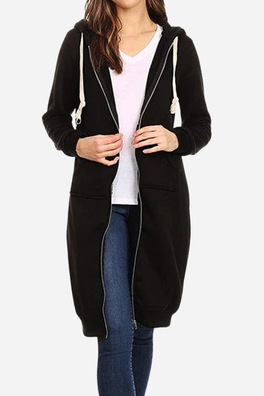 Sudadera con Capucha Larga de Mujer | Cremallera Frontal