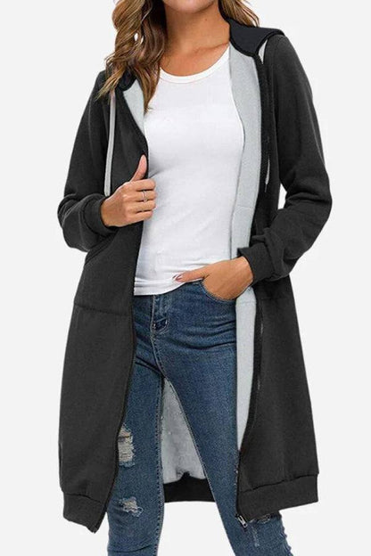 Sudadera con Capucha Larga de Mujer | Cremallera Frontal