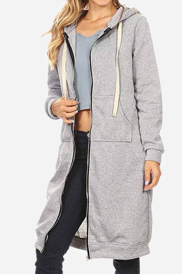 Sudadera con Capucha Larga de Mujer | Cremallera Frontal