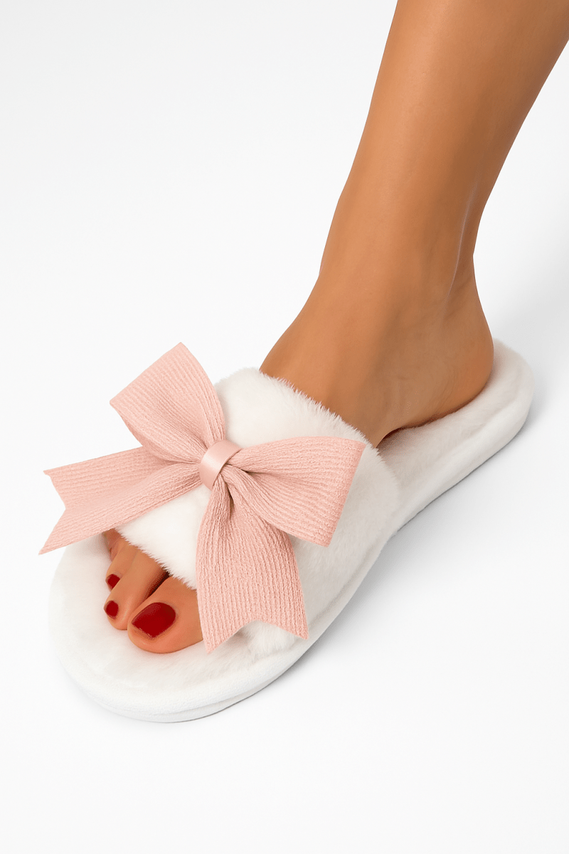 Pantuflas abiertas felpa lazo invierno para casa - Carmen Modas - Slides Shoes + Flip Flops