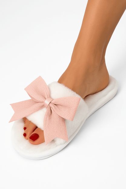 Pantuflas abiertas felpa lazo invierno para casa - Carmen Modas - Slides Shoes + Flip Flops