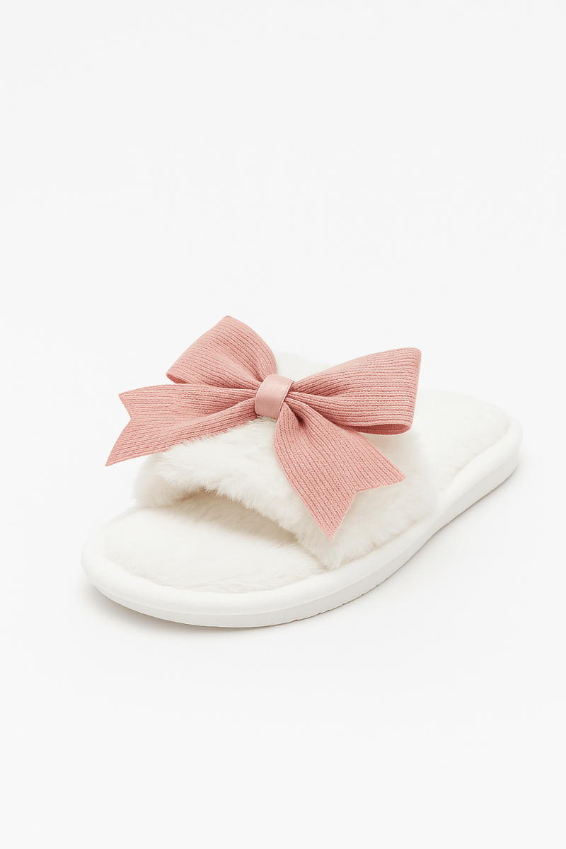 Pantuflas abiertas felpa lazo invierno para casa - Carmen Modas - Slides Shoes + Flip Flops