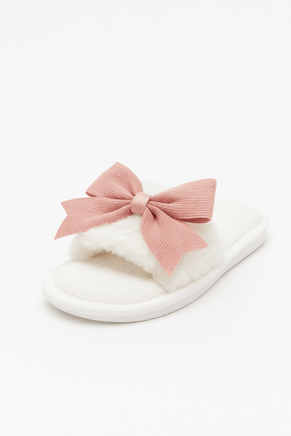 Pantuflas abiertas felpa lazo invierno para casa - Carmen Modas - Slides Shoes + Flip Flops