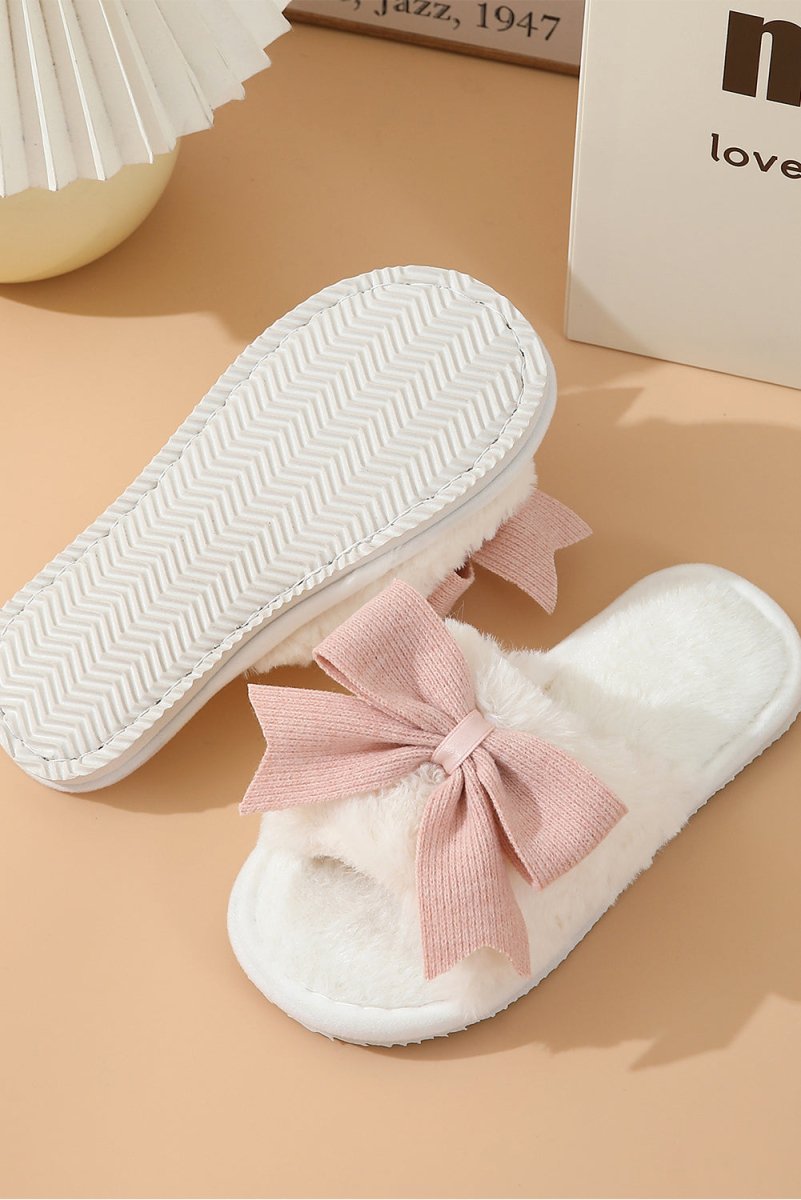 Pantuflas abiertas felpa lazo invierno para casa - Carmen Modas - Slides Shoes + Flip Flops