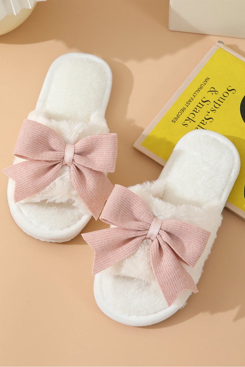 Pantuflas abiertas felpa lazo invierno para casa - Carmen Modas - Slides Shoes + Flip Flops