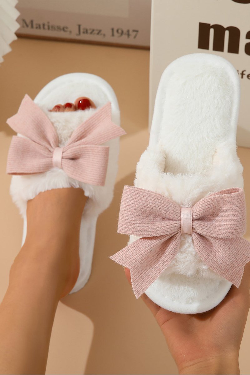 Pantuflas abiertas felpa lazo invierno para casa - Carmen Modas - Slides Shoes + Flip Flops