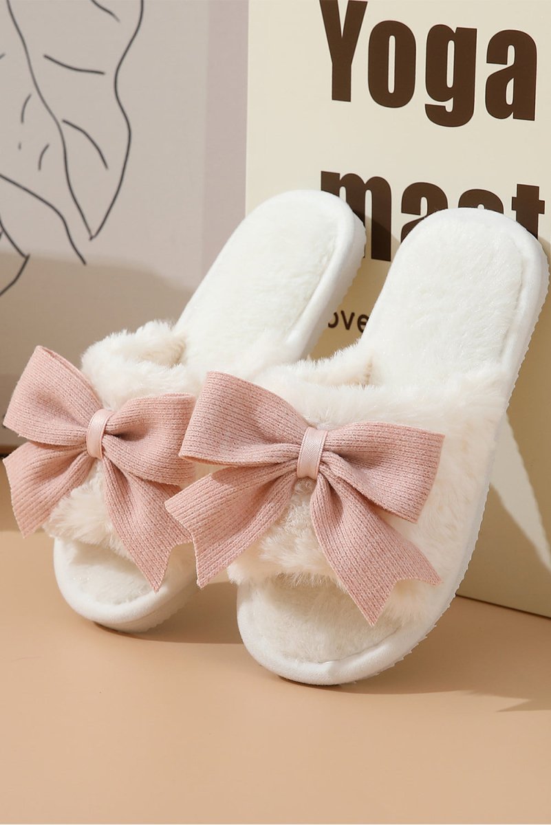 Pantuflas abiertas felpa lazo invierno para casa - Carmen Modas - Slides Shoes + Flip Flops