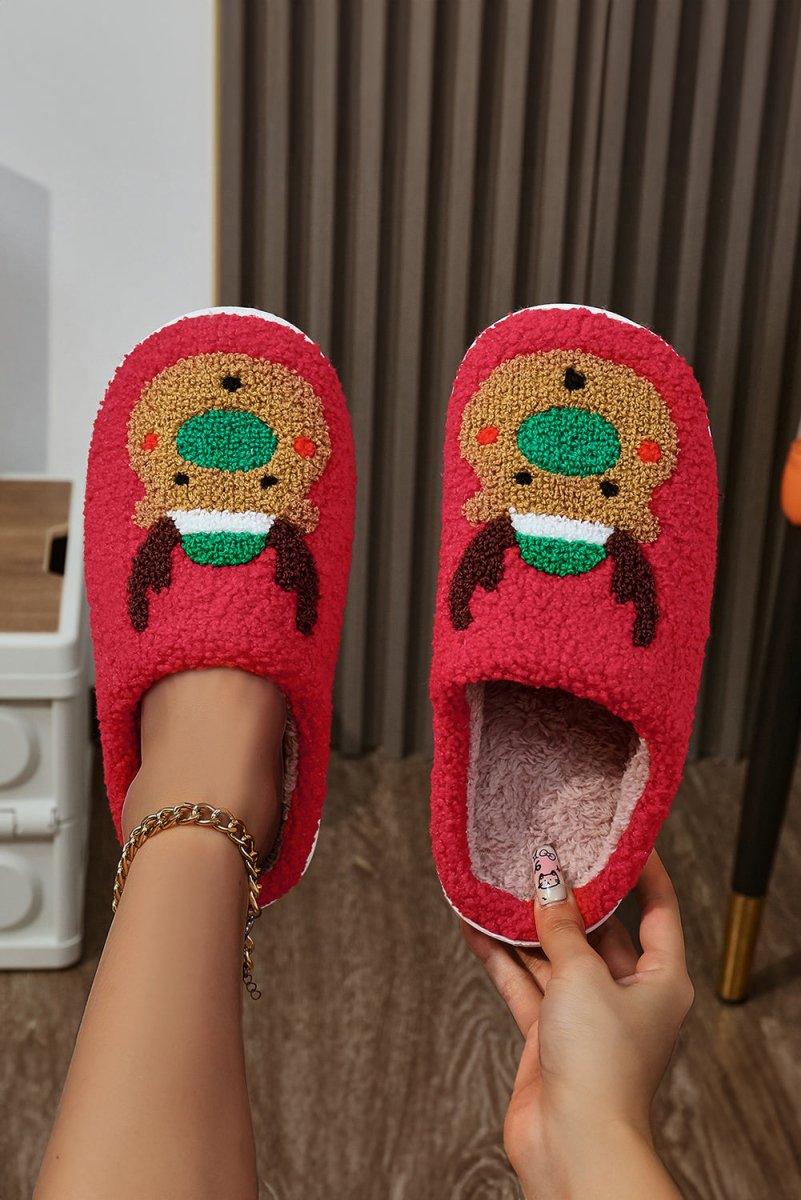 Pantuflas de felpa navideñas con reno y suela gruesa - Carmen Modas - Slides Shoes + Flip Flops