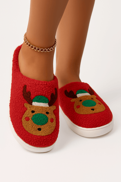Pantuflas de felpa navideñas con reno y suela gruesa - Carmen Modas - Slides Shoes + Flip Flops