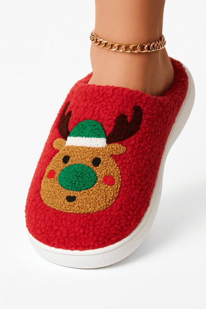 Pantuflas de felpa navideñas con reno y suela gruesa - Carmen Modas - Slides Shoes + Flip Flops