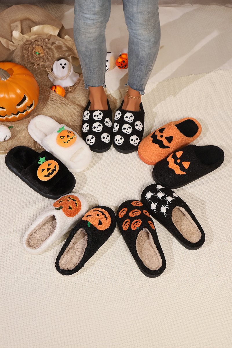 Pantuflas felpa calabaza Halloween invierno para casa - Carmen Modas - Slides Shoes + Flip Flops